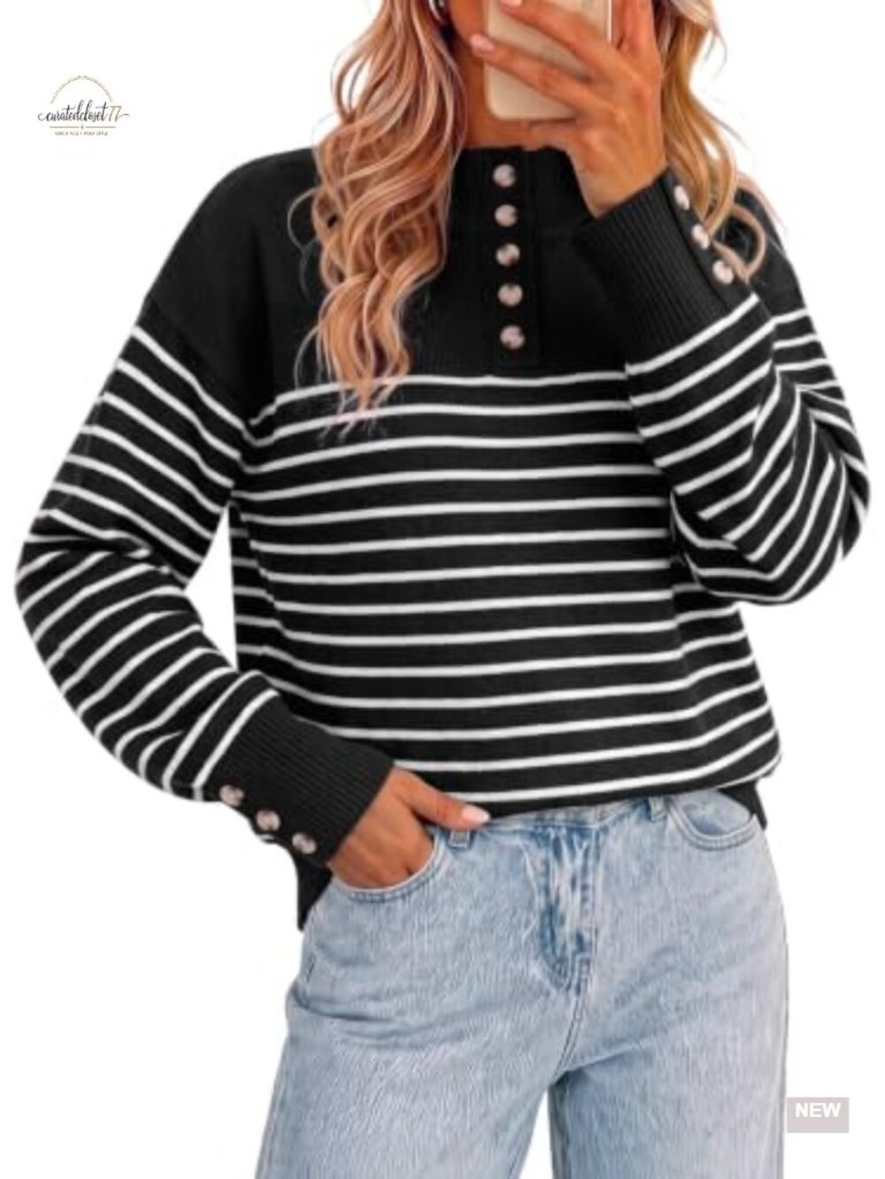 Striped Sweater Pullover Oversized Tops Loose Fit Long Sleeve